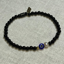 Load image into Gallery viewer, Black Onyx Evil Eye Bracelet with Pearl