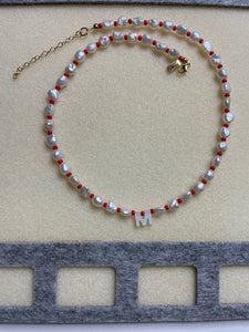 Keshi Pearl & Bead Initial Necklace