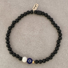 Load image into Gallery viewer, Black Onyx Evil Eye Bracelet with Pearl
