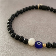 Load image into Gallery viewer, Black Onyx Evil Eye Bracelet with Pearl
