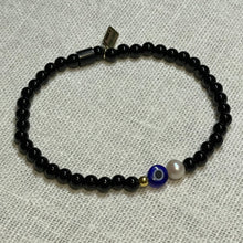 Load image into Gallery viewer, Black Onyx Evil Eye Bracelet with Pearl
